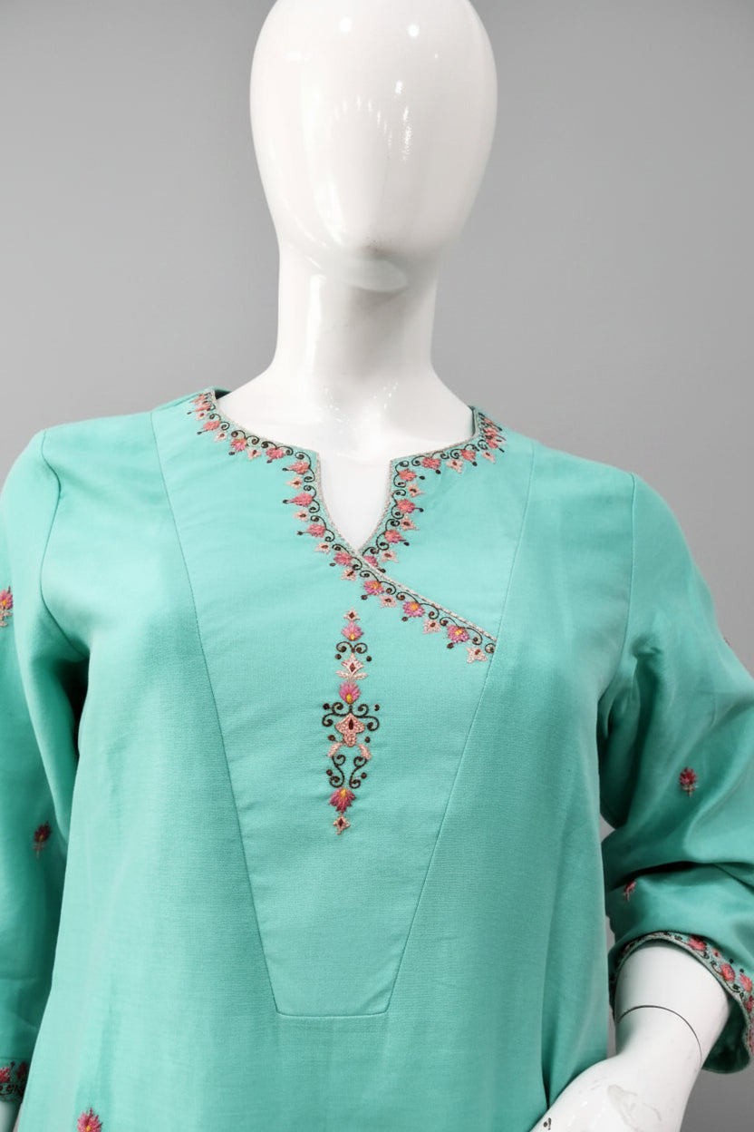 Seafoam Elegance Pure Cotton Silk Suit Set