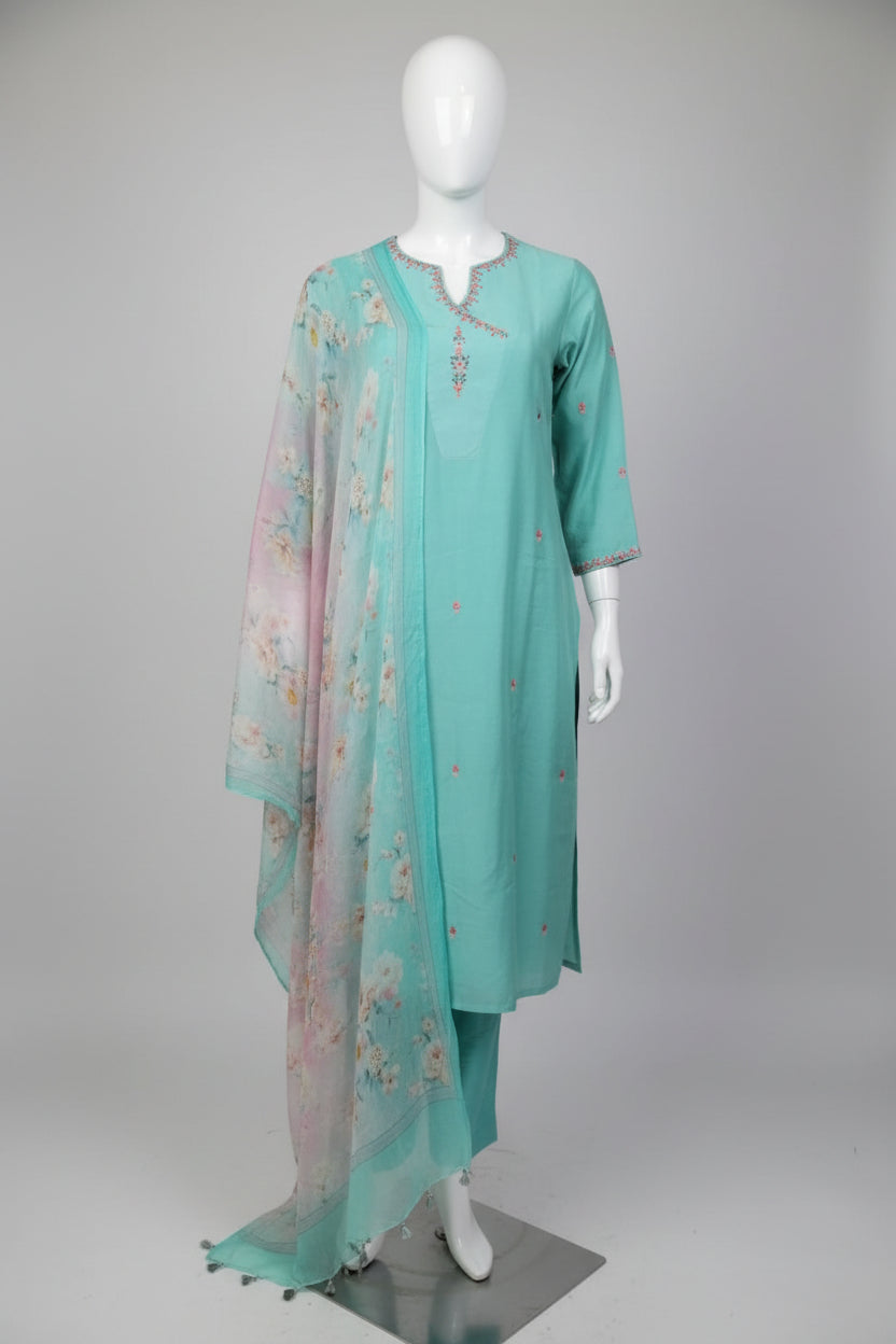 Seafoam Elegance Pure Cotton Silk Suit Set