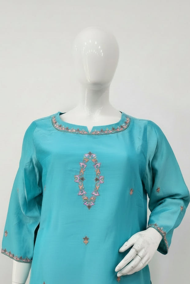 Azure Serenity Pure Cotton Silk Suit Set