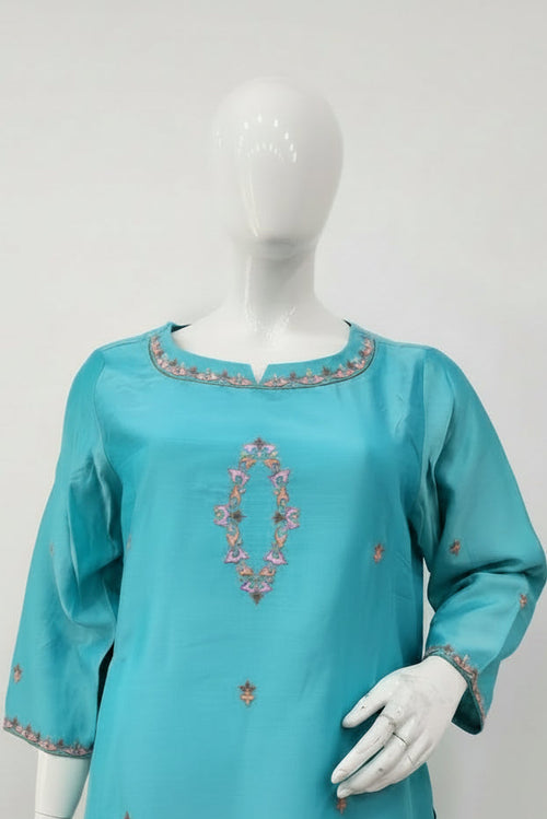Azure Serenity Pure Cotton Silk Suit Set