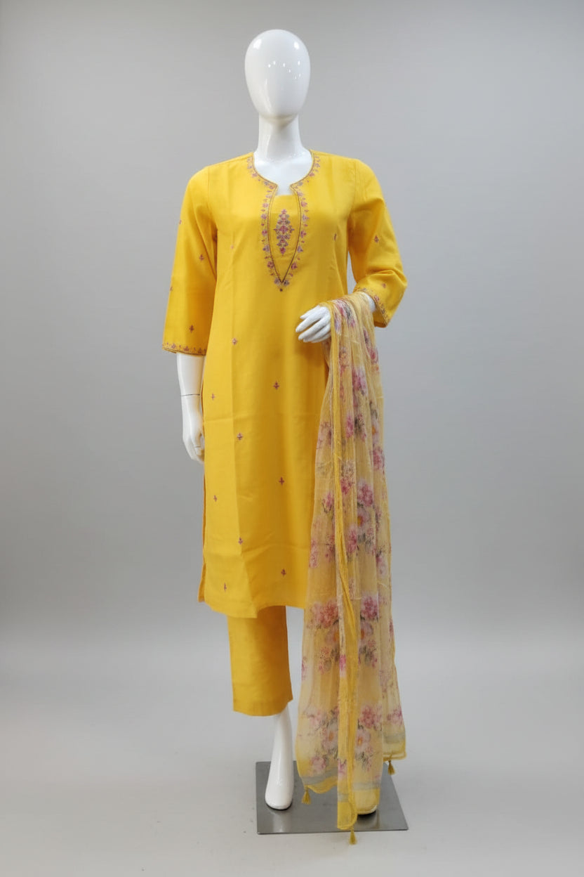 Sunlit Radiance Pure Cotton Silk Suit Set