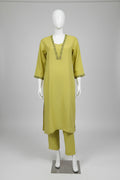 Lime Green Hand-Embroidered Linen Cotton Suit Set