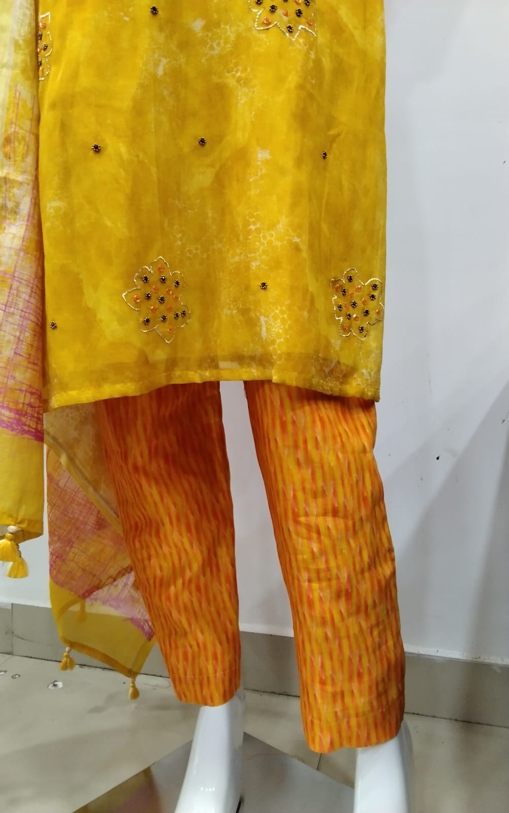 Sunshine Yellow Hand-Embroidered Mull Chanderi Suit Set