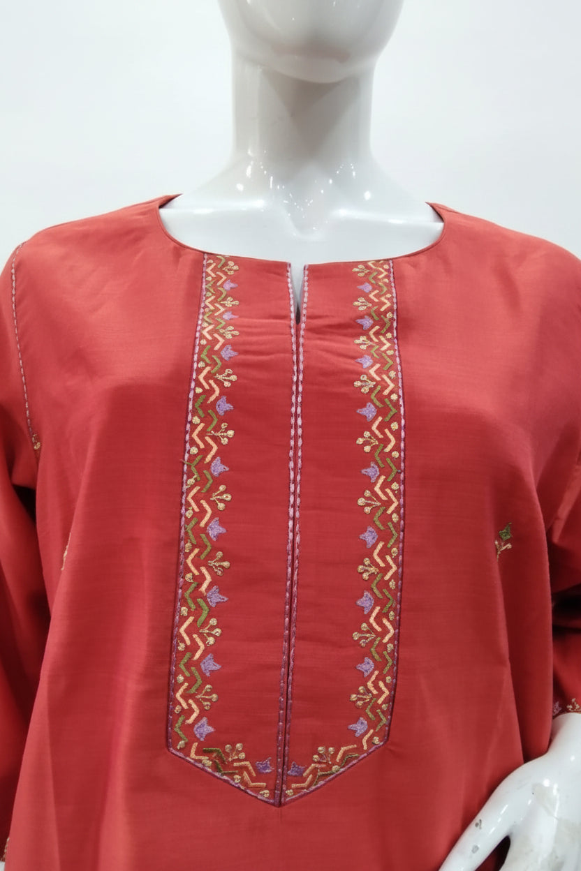 Coral Sunset Pure Cotton Silk Suit Set