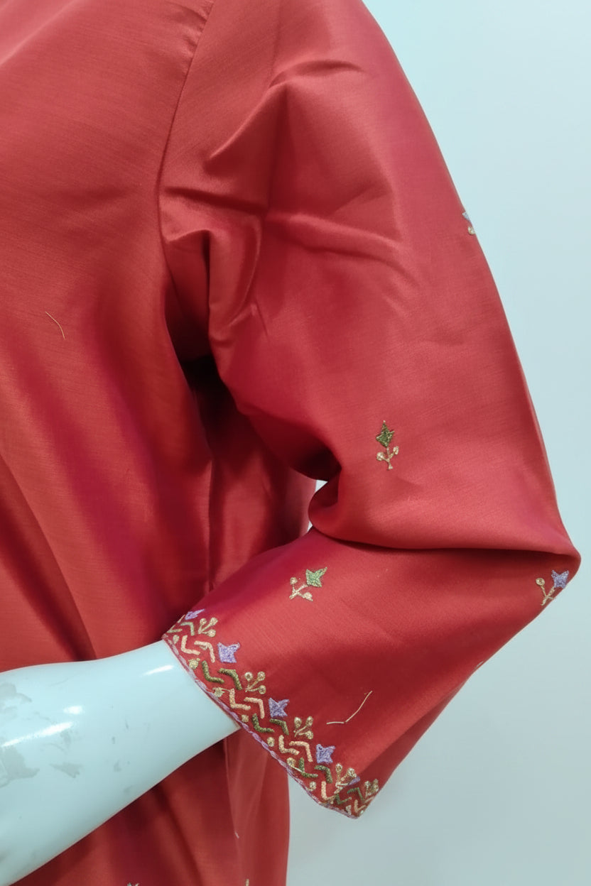 Coral Sunset Pure Cotton Silk Suit Set
