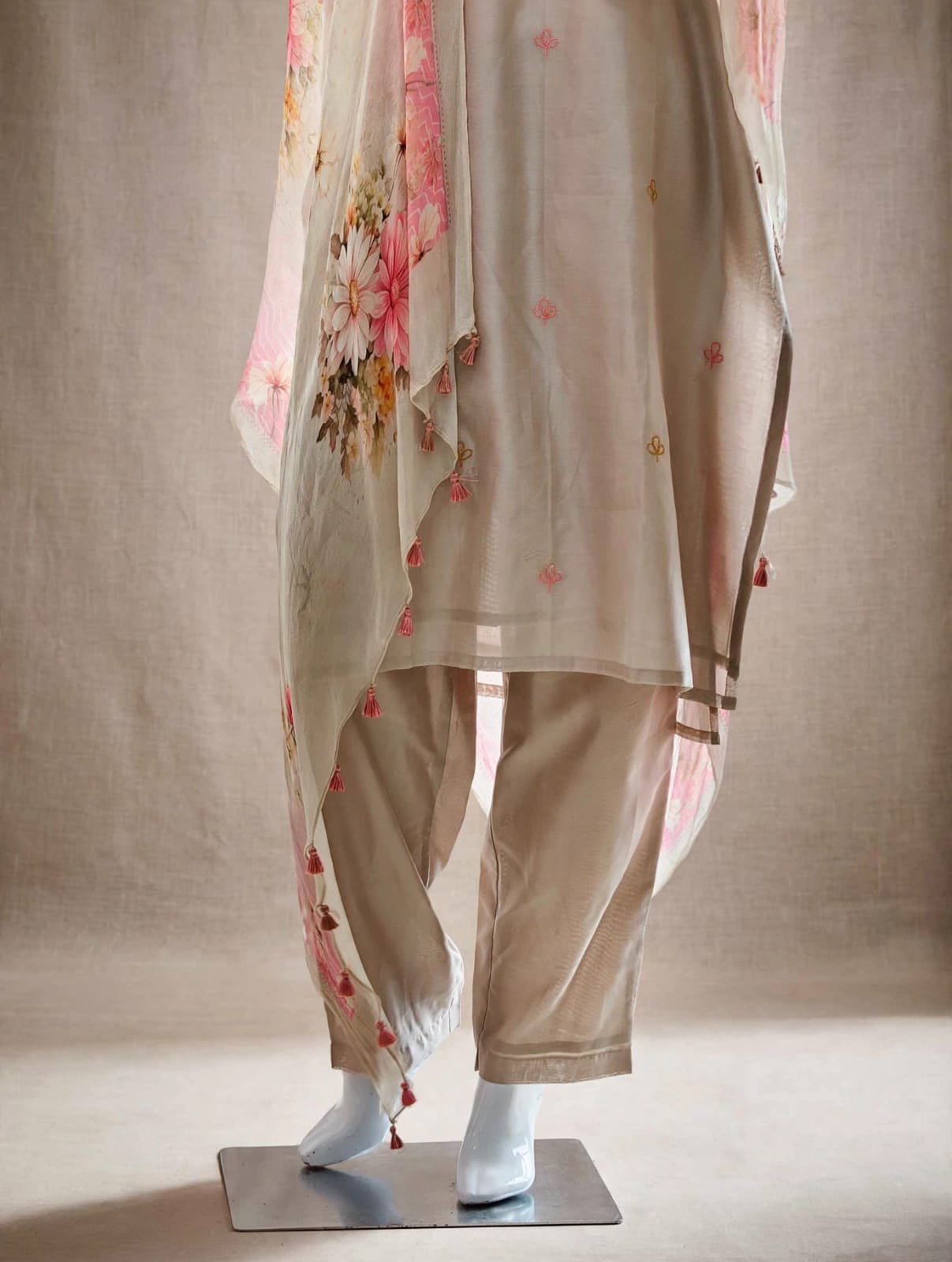 Serene Taupe Pure Cotton Silk Suit Set