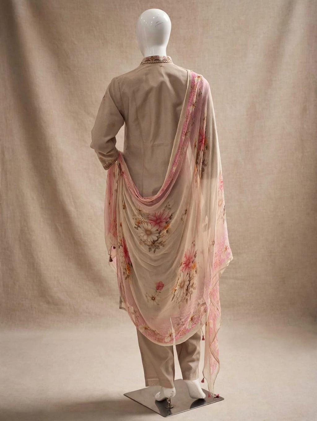 Serene Taupe Pure Cotton Silk Suit Set