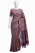 Mauve Abstract Block-Printed Cotton Silk Saree with Unstitched Blouse