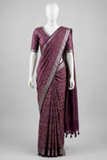 Rich Plum Abstract Block-Printed Cotton Silk Saree with Unstitched Blouse