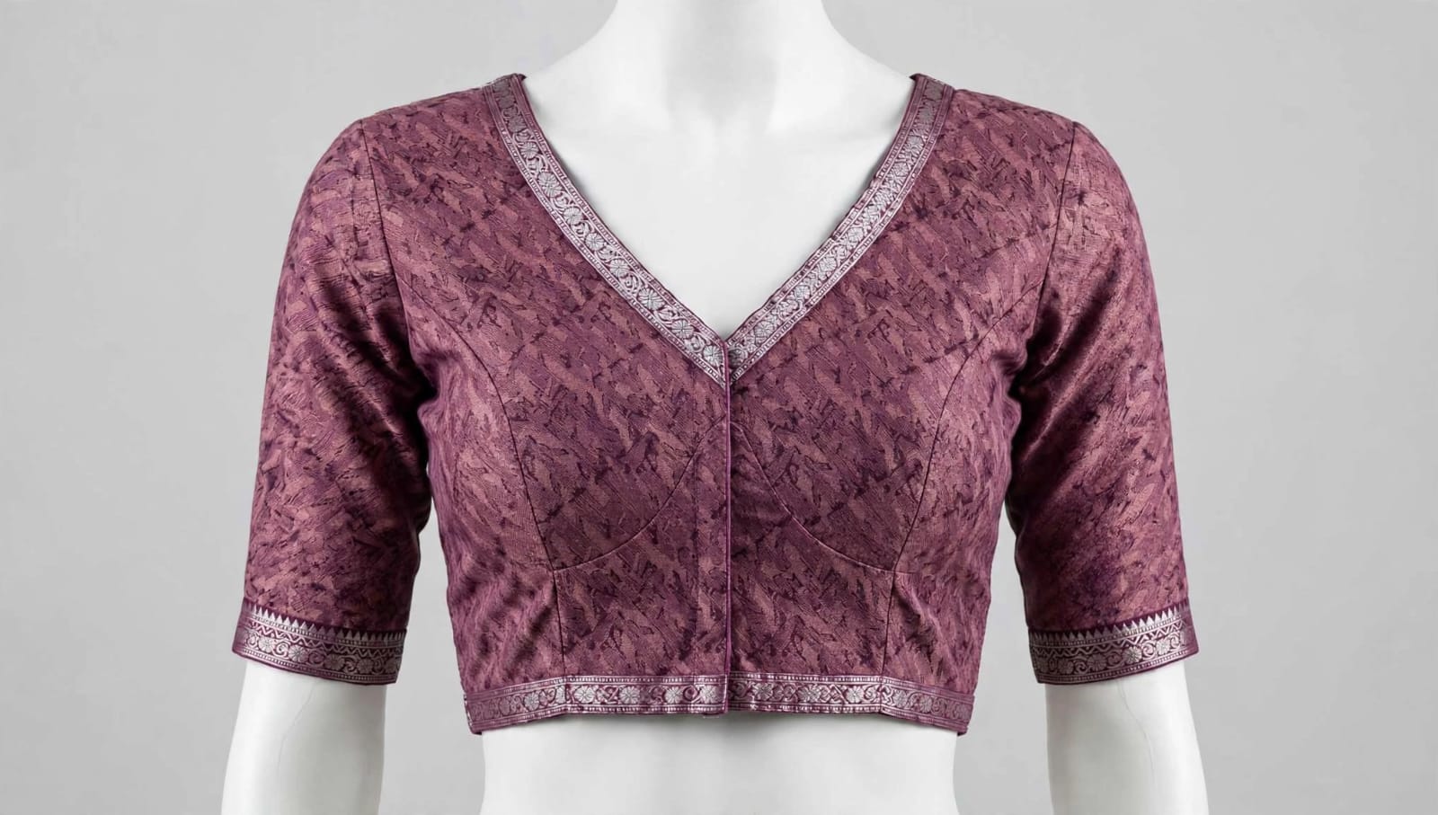Rich Plum Abstract Block-Printed Cotton Silk Saree with Unstitched Blouse