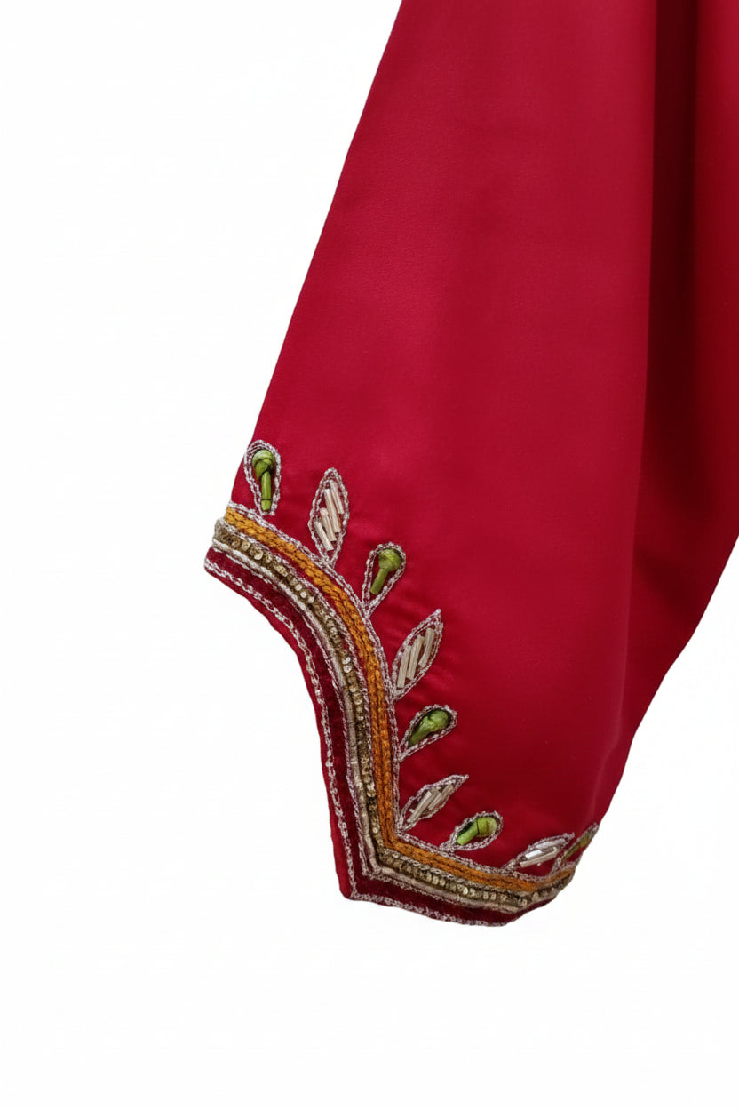 Crimson Blossom Embroidered Silk Blouse