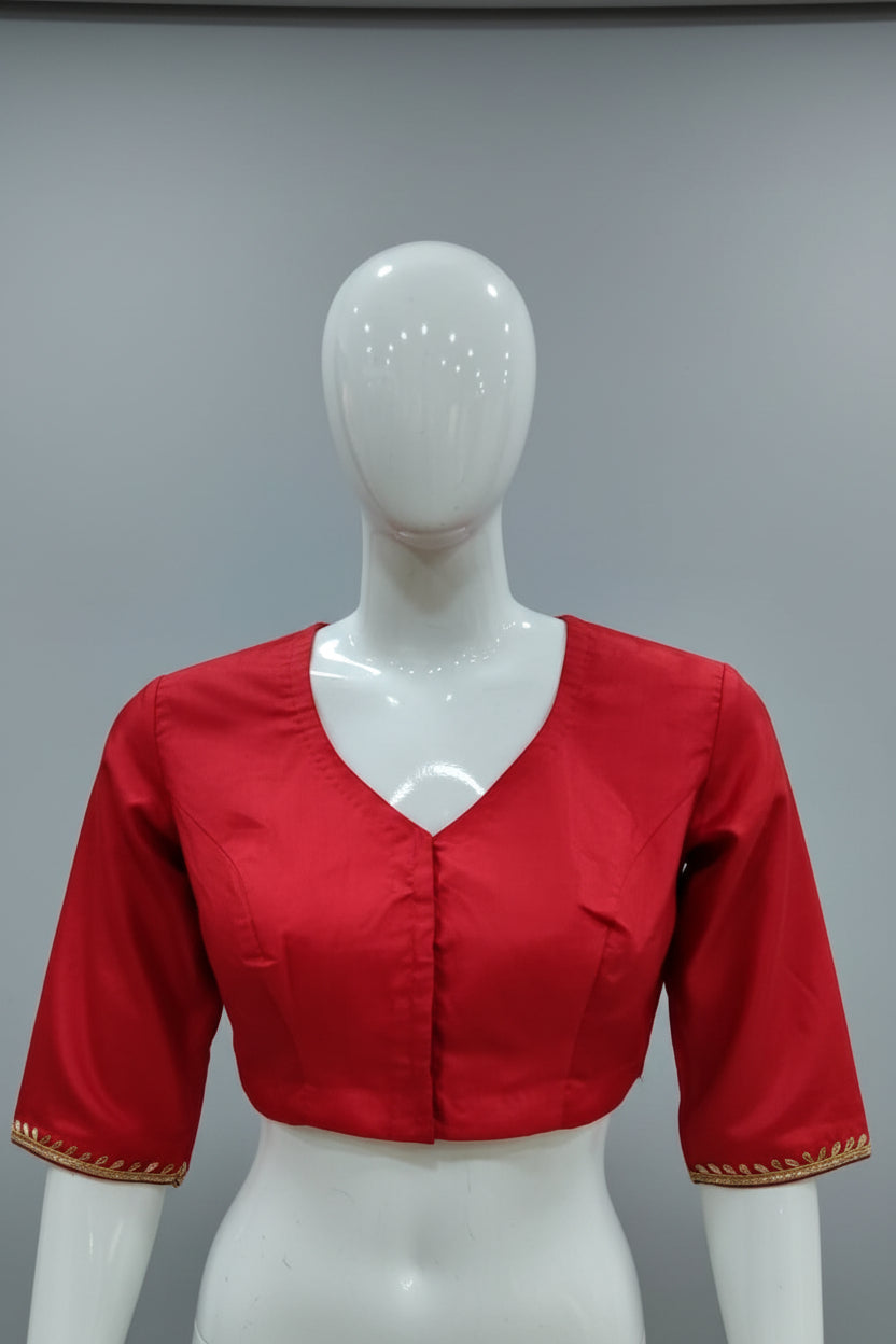 Crimson Blossom Embroidered Silk Blouse