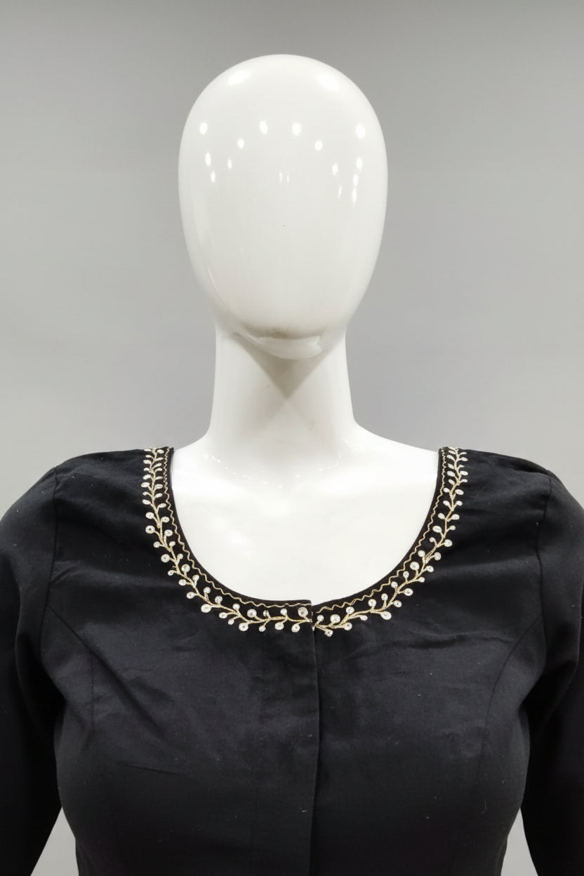 Midnight Noir Gold-Vine Cotton Silk Blouse