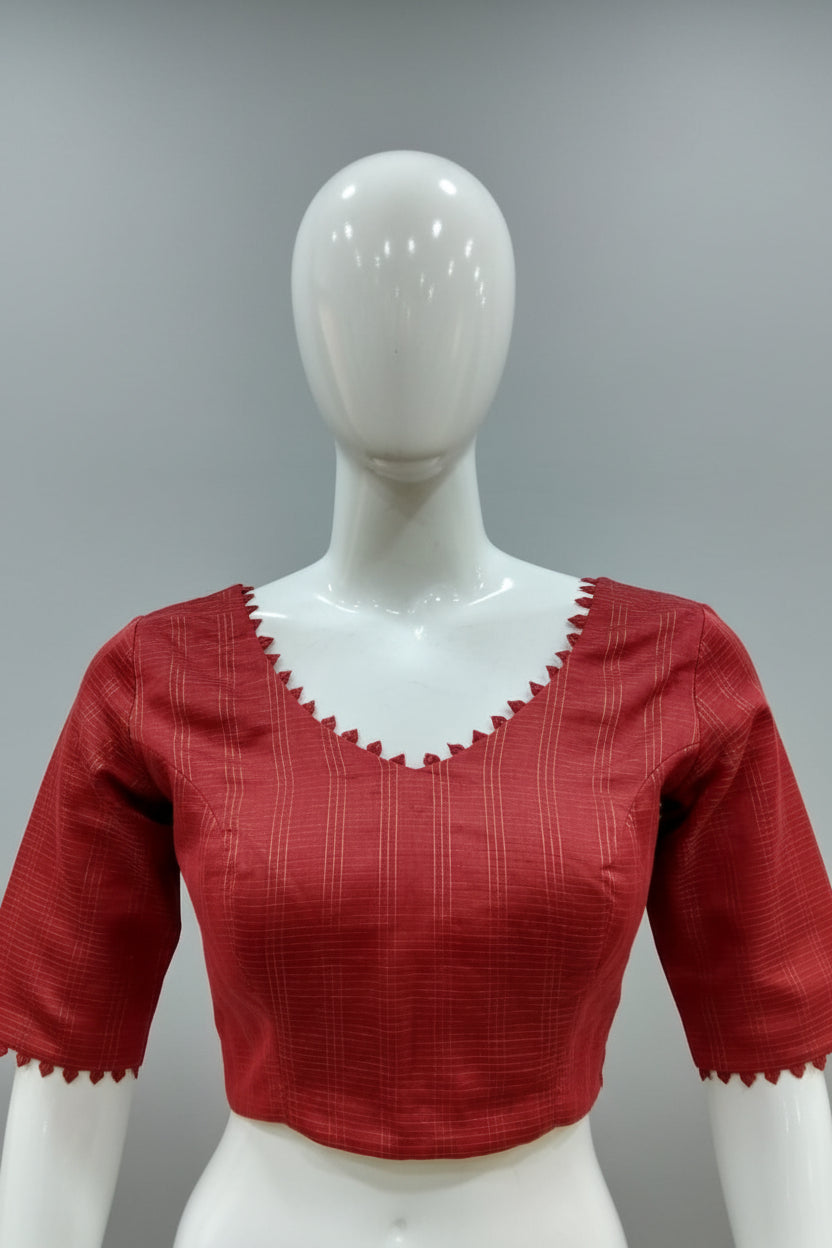 Crimson Zari-Check Designer Blouse