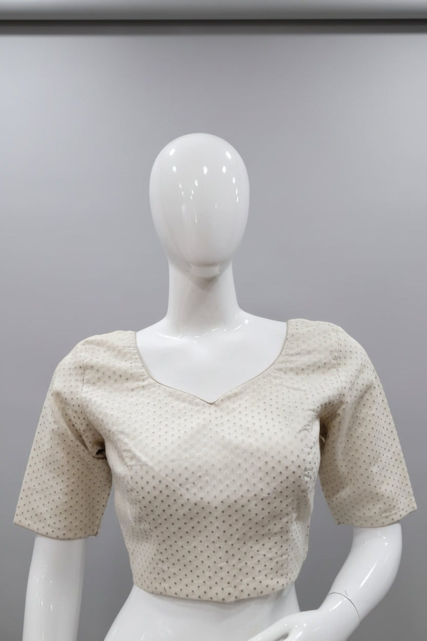 Ivory Dot Elegance Cotton Silk Blouse