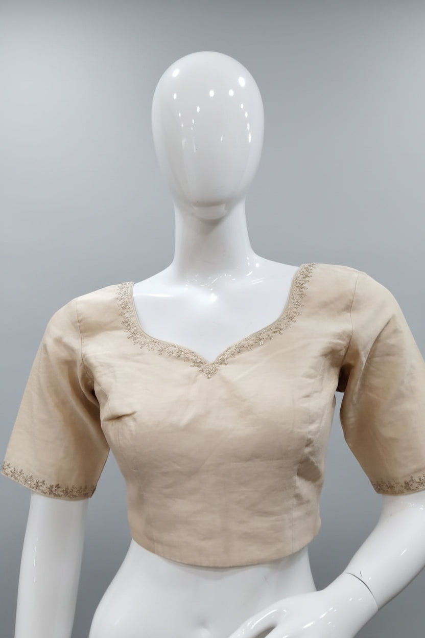 Ethereal Gold Cotton Silk Embroidered Blouse