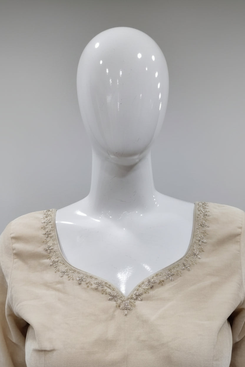 Ethereal Gold Cotton Silk Embroidered Blouse