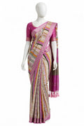 Rani Pink & Ivory Cotton Silk Screen Printed Saree with Matching Blouse Piece