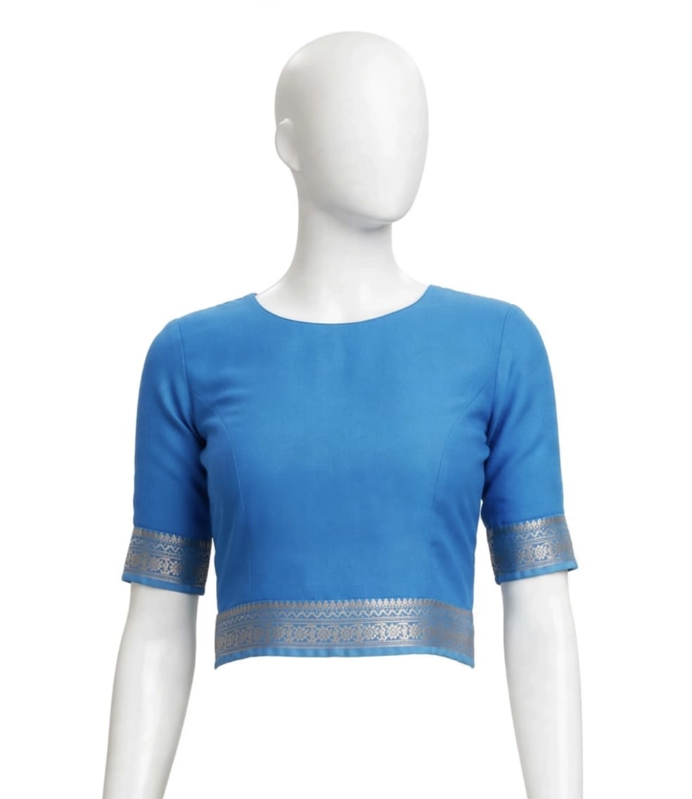 Serene Blue & Ivory Cotton Silk Screen Printed Saree with Matching Blouse Piece