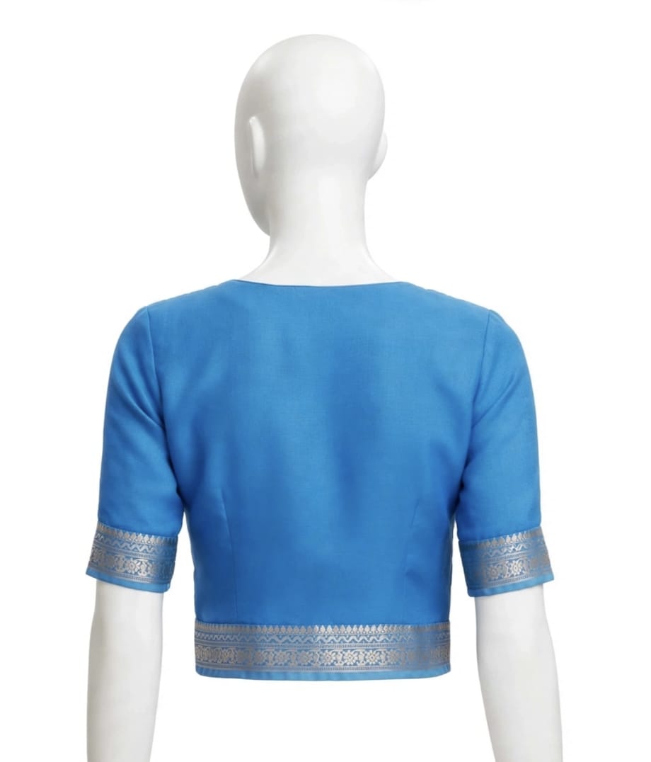 Serene Blue & Ivory Cotton Silk Screen Printed Saree with Matching Blouse Piece