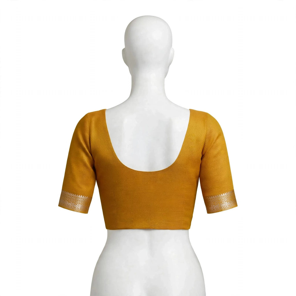 Earthy Mustard & Ivory Cotton Silk Screen Printed Saree with Unstitched Blouse Piece