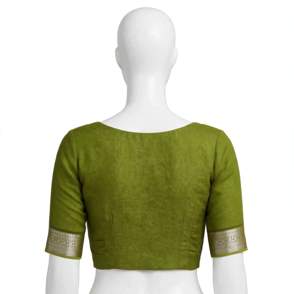 Ivory & Olive Green Cotton Silk Screen-Printed Saree with Unstitched Blouse