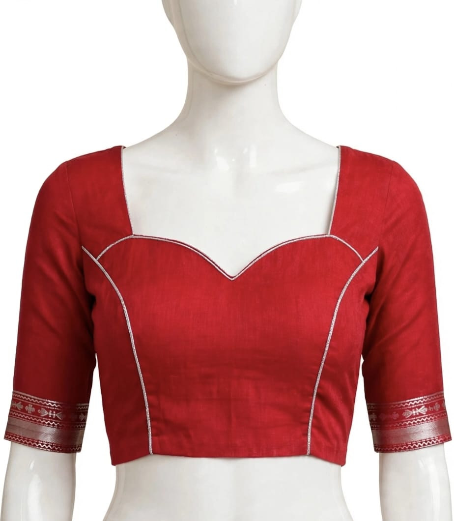 Crimson Red & Ivory Floral Cotton Silk Screen-Printed Saree with Unstitched Blouse Piece