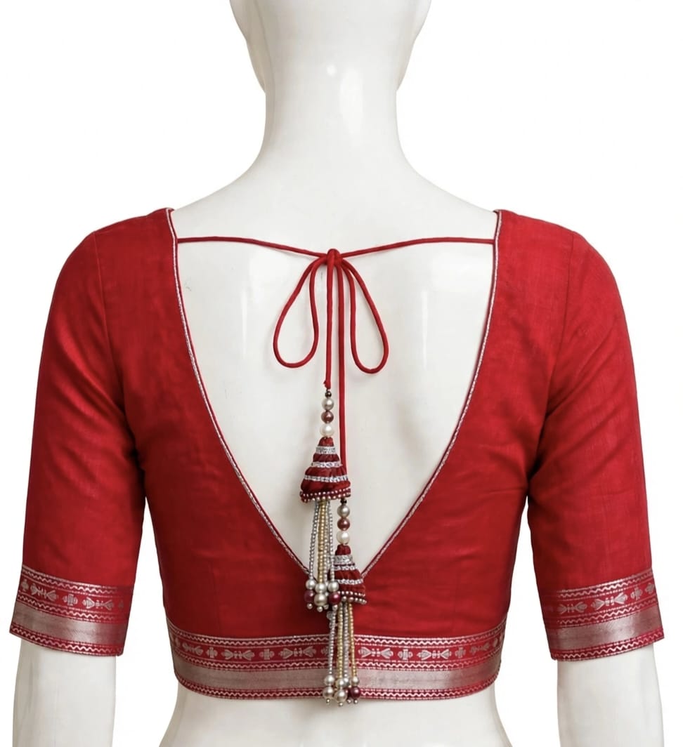 Crimson Red & Ivory Floral Cotton Silk Screen-Printed Saree with Unstitched Blouse Piece