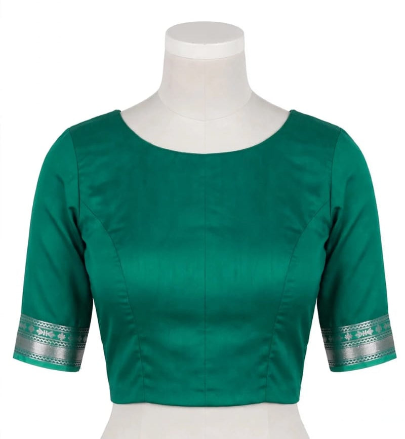 Emerald Green & Ivory Floral Cotton Silk Screen-Printed Saree with Unstitched Blouse Piece
