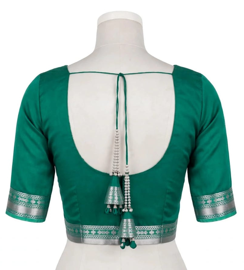 Emerald Green & Ivory Floral Cotton Silk Screen-Printed Saree with Unstitched Blouse Piece