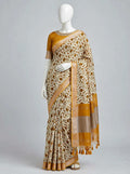 Earthy Mustard Floral Cotton Silk Screen-Printed Saree with Unstitched Blouse Piece