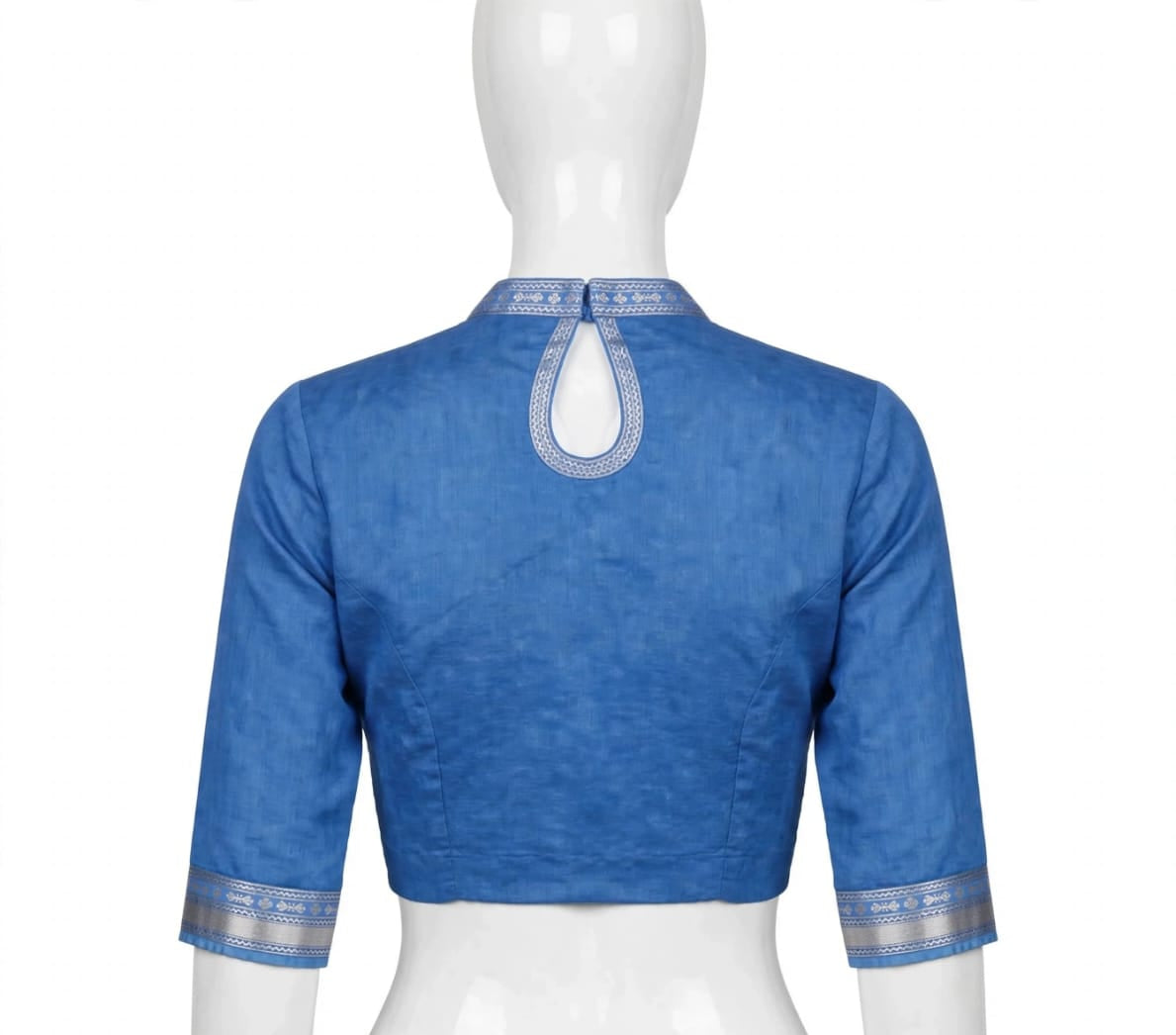 Royal Serenity Leaf-Print Cotton Silk Saree with Silver Zari Border & Matching Blouse