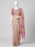 Graceful Rose Pink Cotton Silk Screen-Printed Saree with Zari Border & Matching Blouse