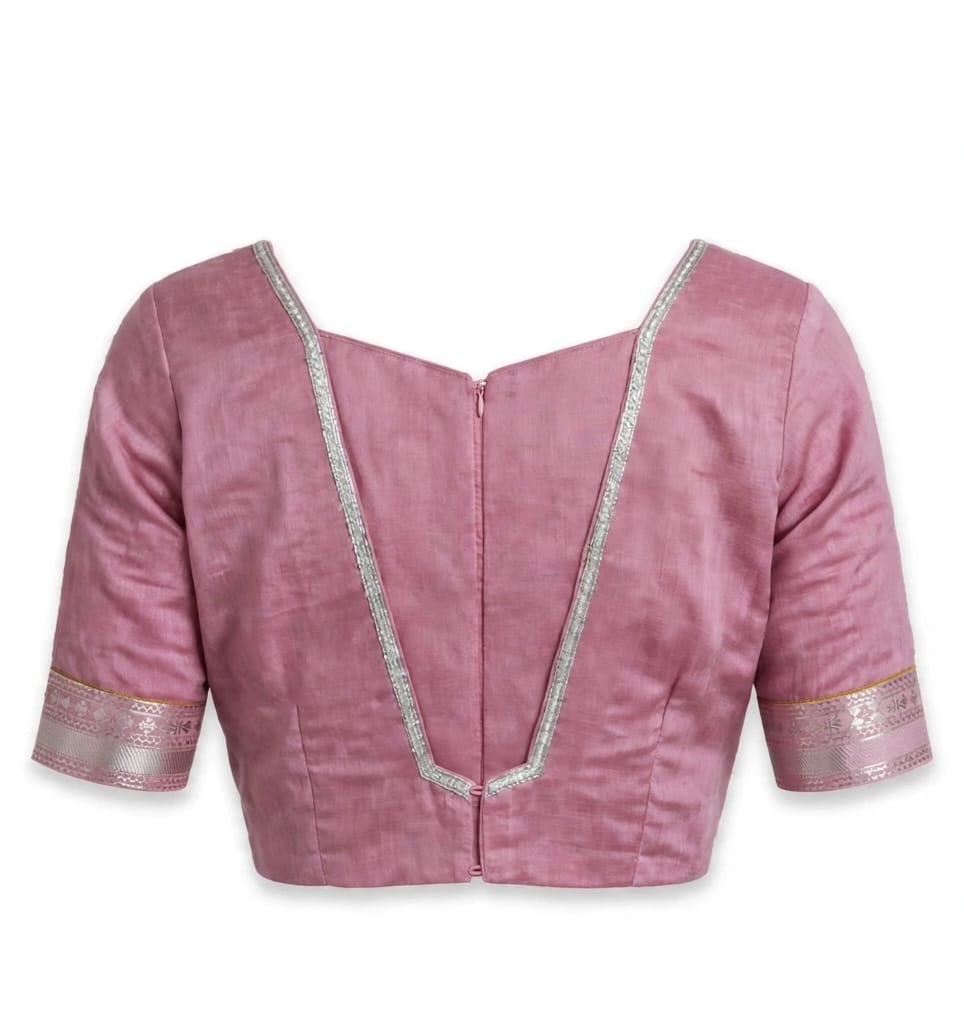 Graceful Rose Pink Cotton Silk Screen-Printed Saree with Zari Border & Matching Blouse