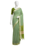Botanical Elegance Olive Green Cotton Silk Screen-Printed Saree with Zari Border & Matching Blouse