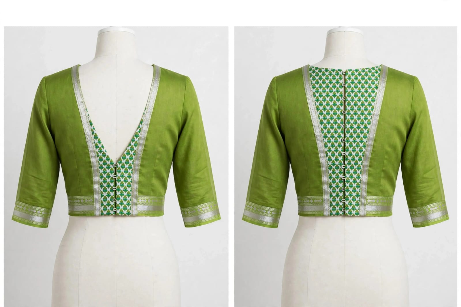 Botanical Elegance Olive Green Cotton Silk Screen-Printed Saree with Zari Border & Matching Blouse