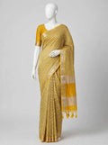 Radiant Mustard Cotton Silk Screen-Printed Saree with Zari Border & Matching Blouse