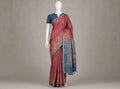 Dusty Rose and Teal Blue Cotton Silk Tissue Saree with Botanical Motifs and Tassels