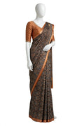 Charcoal Grey and Copper Brown Cotton Silk Tissue Saree with Traditional Motifs