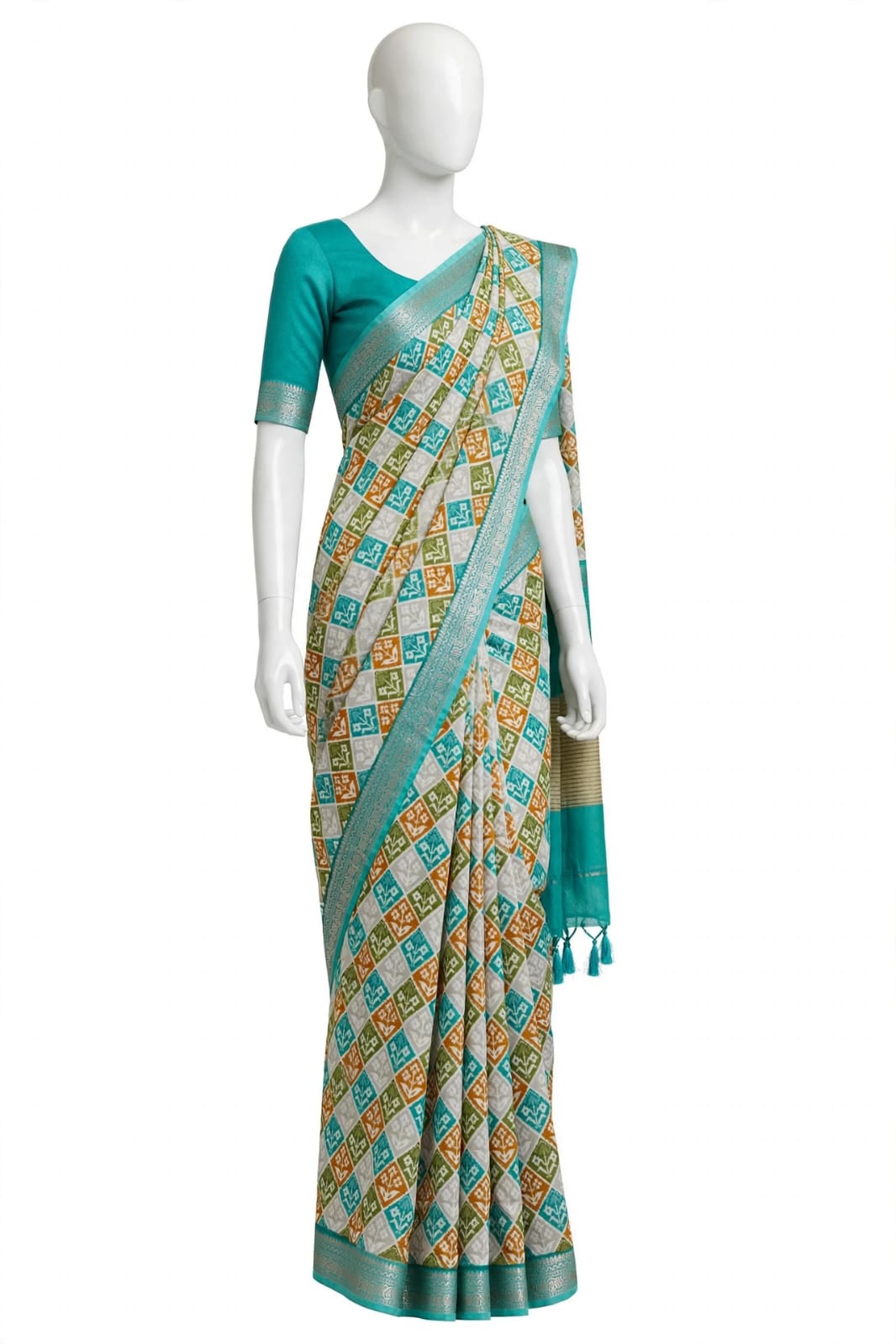 Cotton Silk Screen Printed Jacquard Border Saree