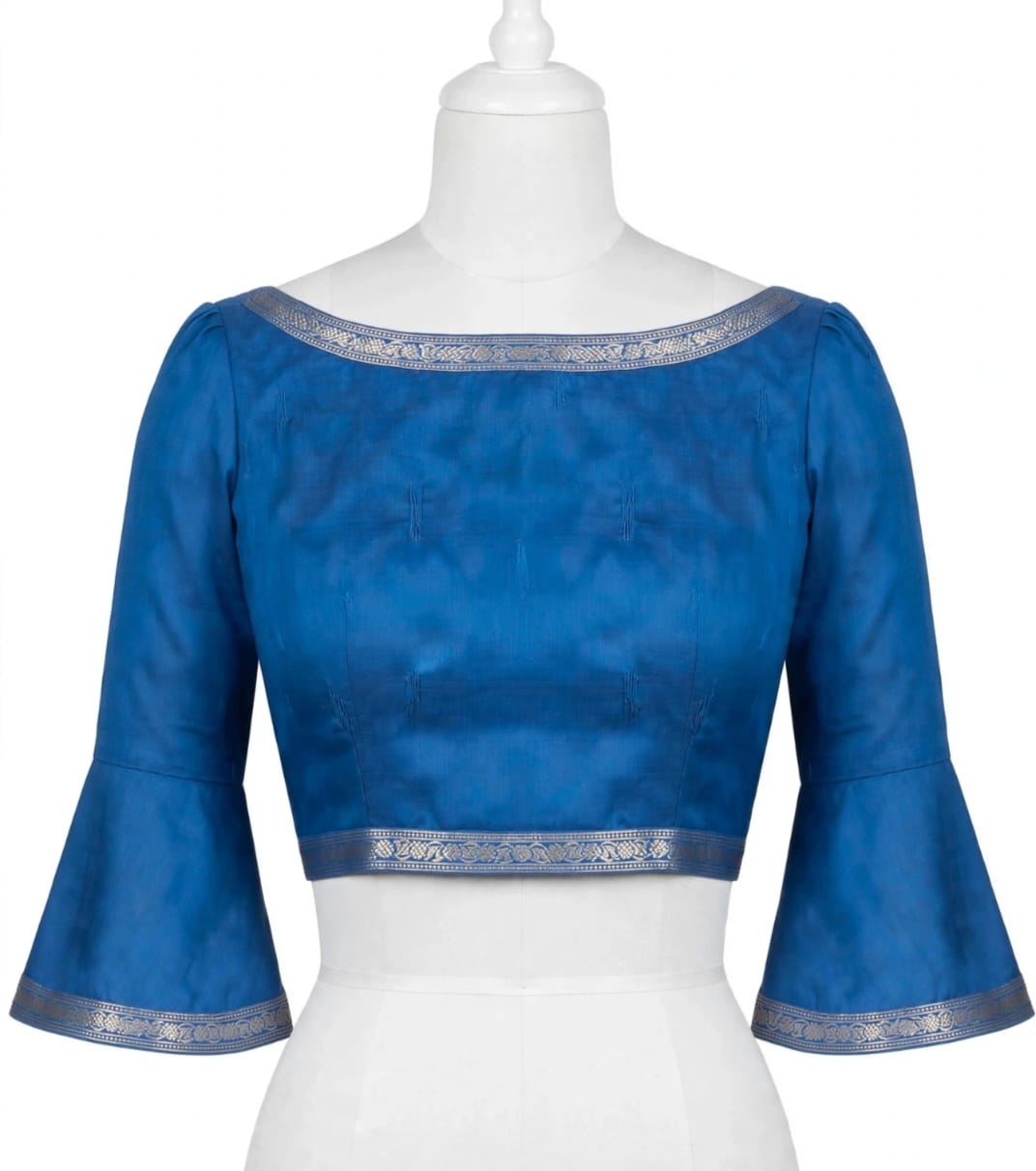 Royal Blue Cotton Silk Screen-Printed Saree with Jacquard Border