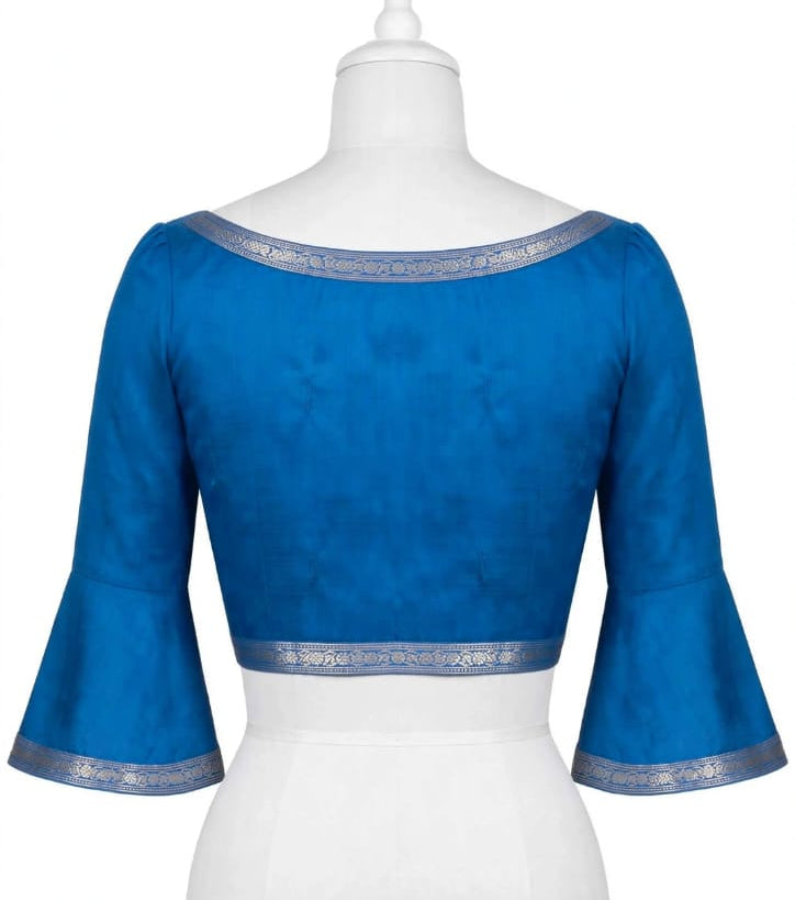Royal Blue Cotton Silk Screen-Printed Saree with Jacquard Border