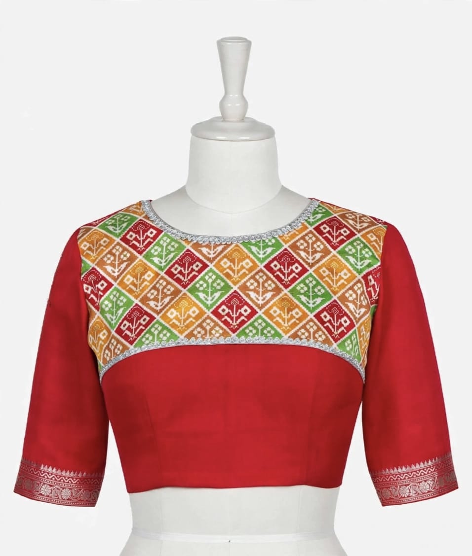 Vibrant Red and Mustard Cotton Silk Screen-Printed Saree with Jacquard Border