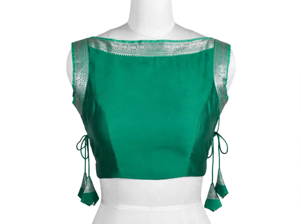 Emerald Green, Royal Blue, and Beige Polka-Dot & Paisley Cotton Silk Screen-Printed Saree with Jacquard Border