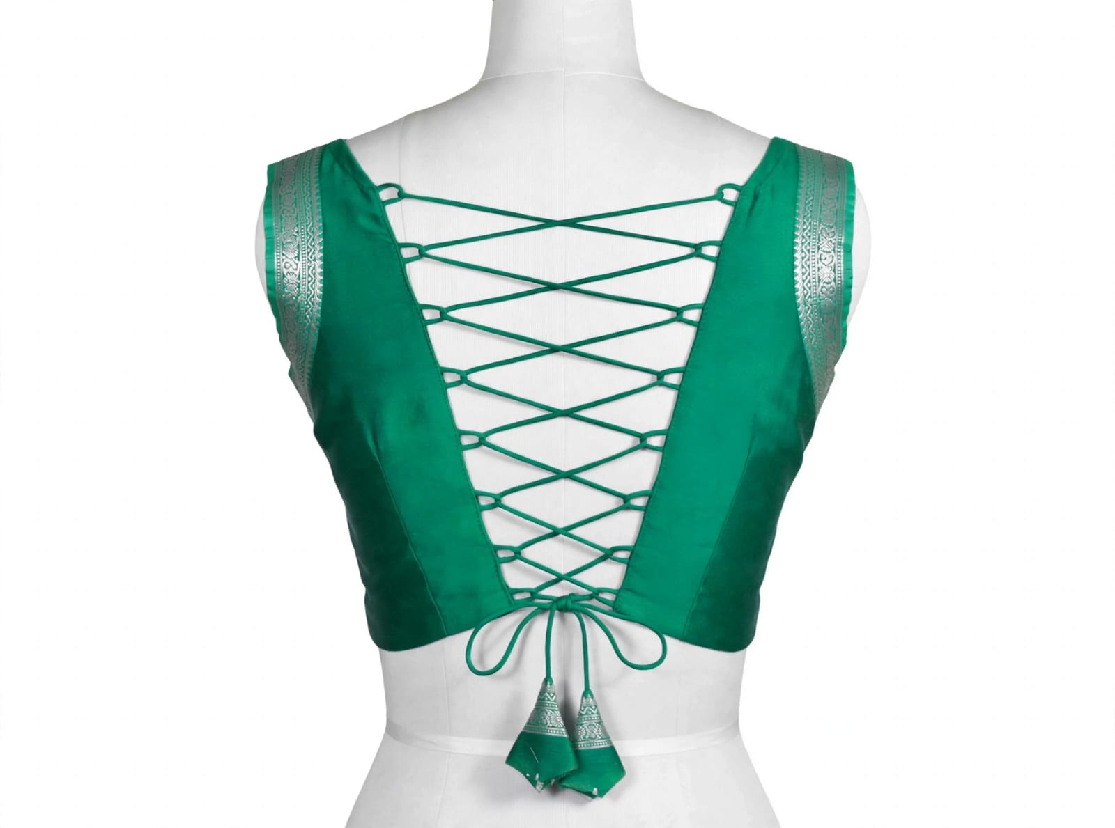 Emerald Green, Royal Blue, and Beige Polka-Dot & Paisley Cotton Silk Screen-Printed Saree with Jacquard Border