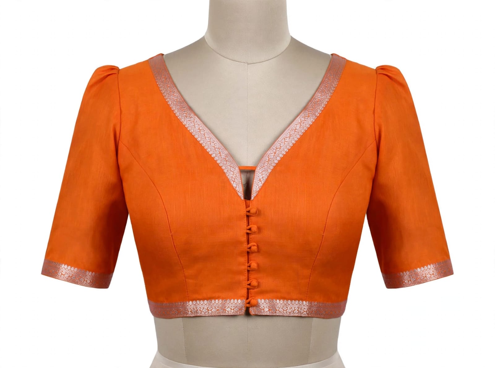 Vibrant Orange, Mustard, and Ivory Floral Cotton Silk Screen-Printed Saree with Jacquard Border
