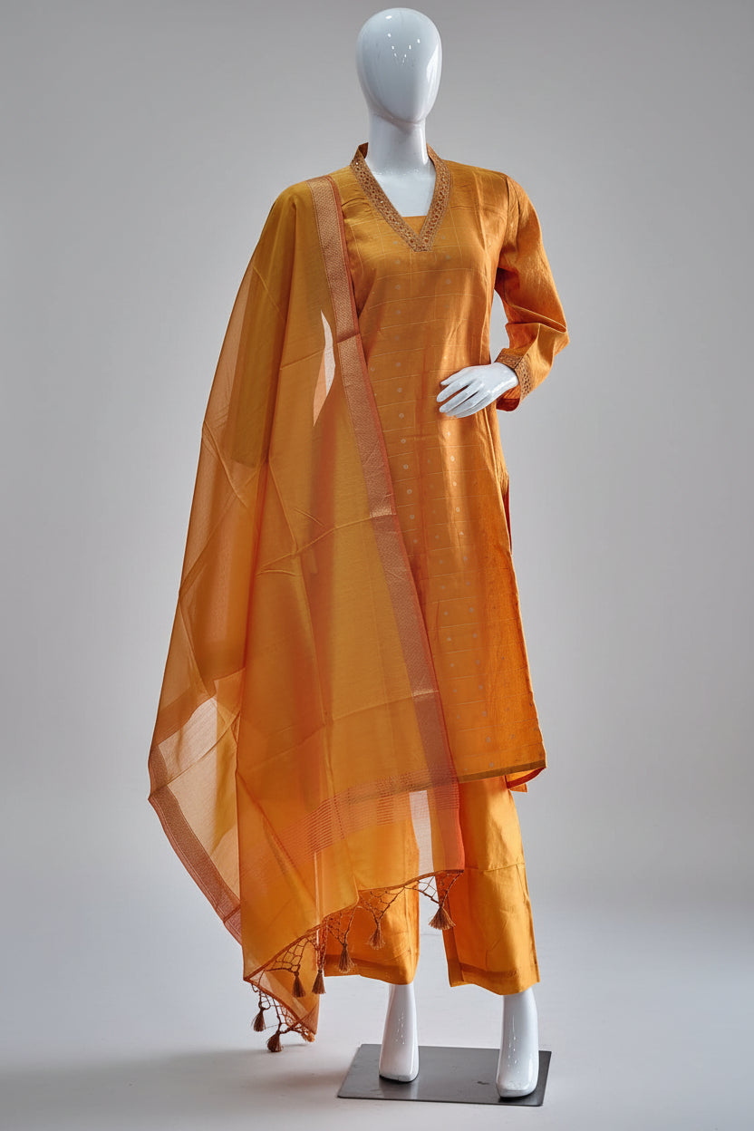 Luminous Mustard Cotton Silk Kurta Set