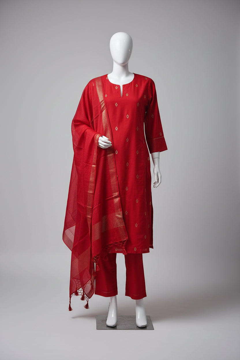 Crimson Allure Cotton Silk Kurta Set