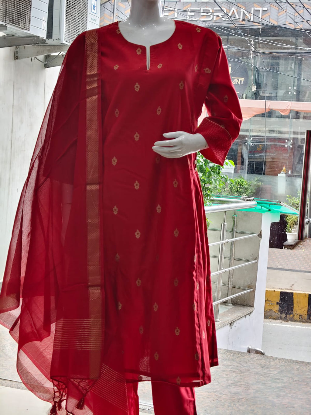 Crimson Allure Cotton Silk Kurta Set
