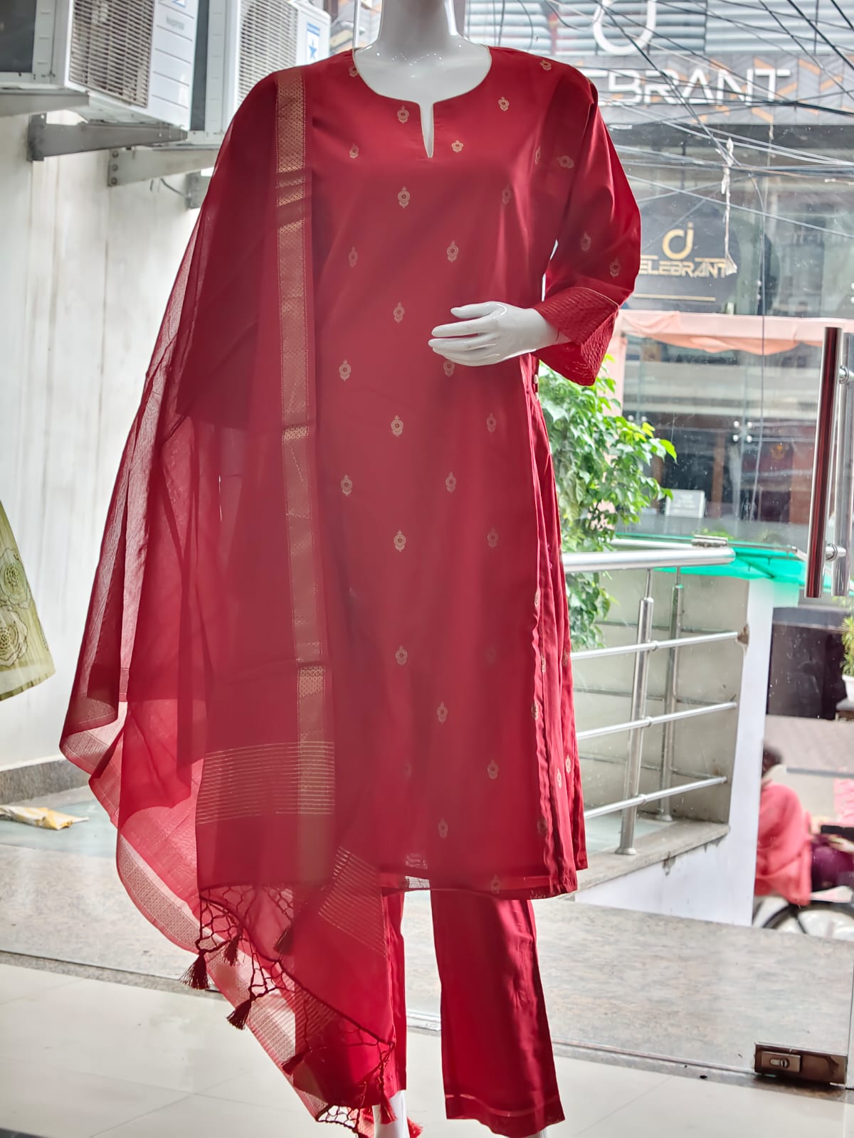 Crimson Allure Cotton Silk Kurta Set
